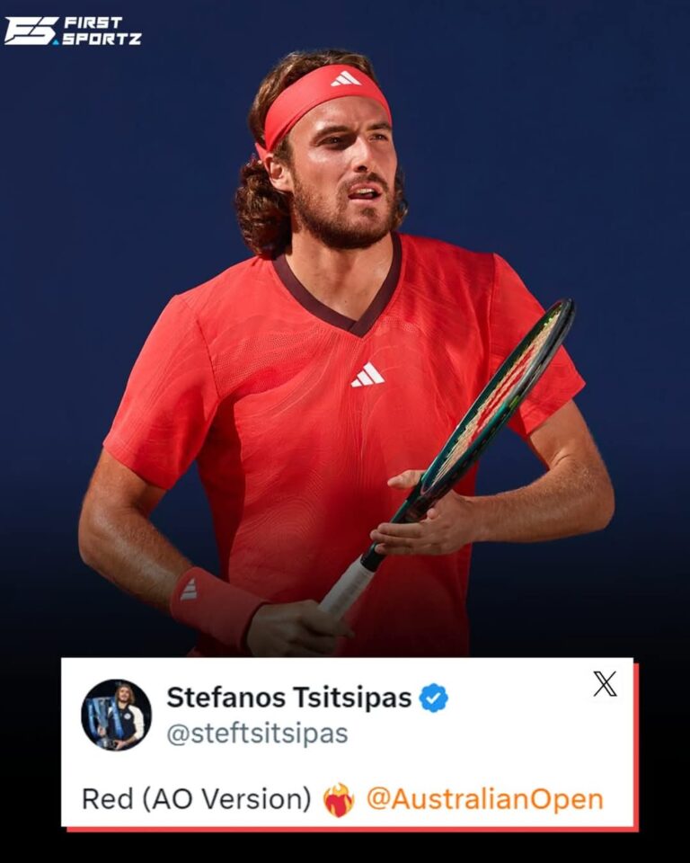 Stefanos Tsitsipas brings the heat with his bold red look, as he gears up for the Australian Open.🎾🇦🇺…
