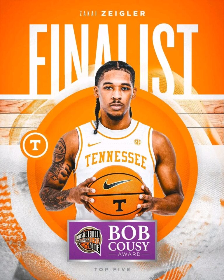 Zakai Zeigler of Tennessee Named Finalist for Prestigious Bob Cousy Point Guard of the Year Award…
