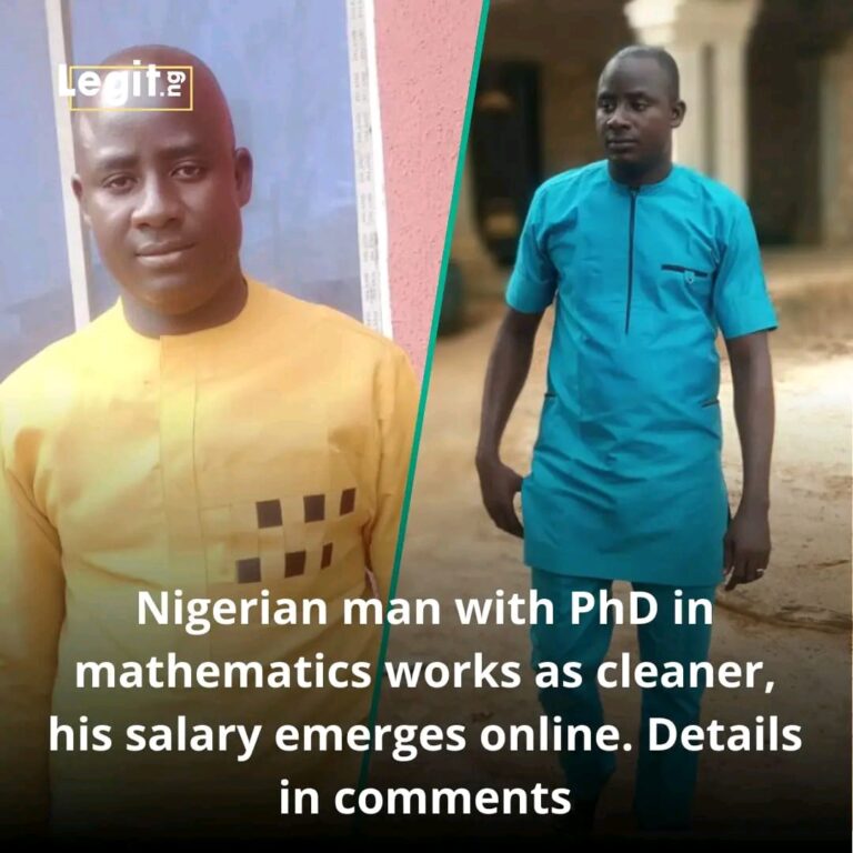 A Nigerian man who has a PhD in mathematics is working as a cleaner. The man’s story is trending online after his salary was mentioned. Details in comments….